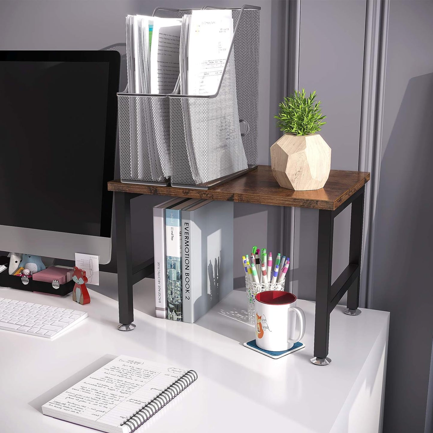 OROPY Vintage Printer Stand Holder - Multi-Purpose Desktop Shelf Storage Organizer for Printers, Fax Machine, Scanner, Office Supplies with Adjustable Anti-Skid Feet