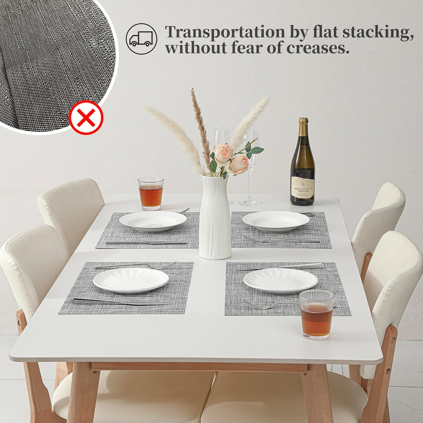 Leetaltree Linen Grey Placemats Set of 12 - Heat Resistant Non-Slip Place mats for Dining Table, Washable Durable PVC Vinyl Woven Table Mats(Linen Grey, 12)