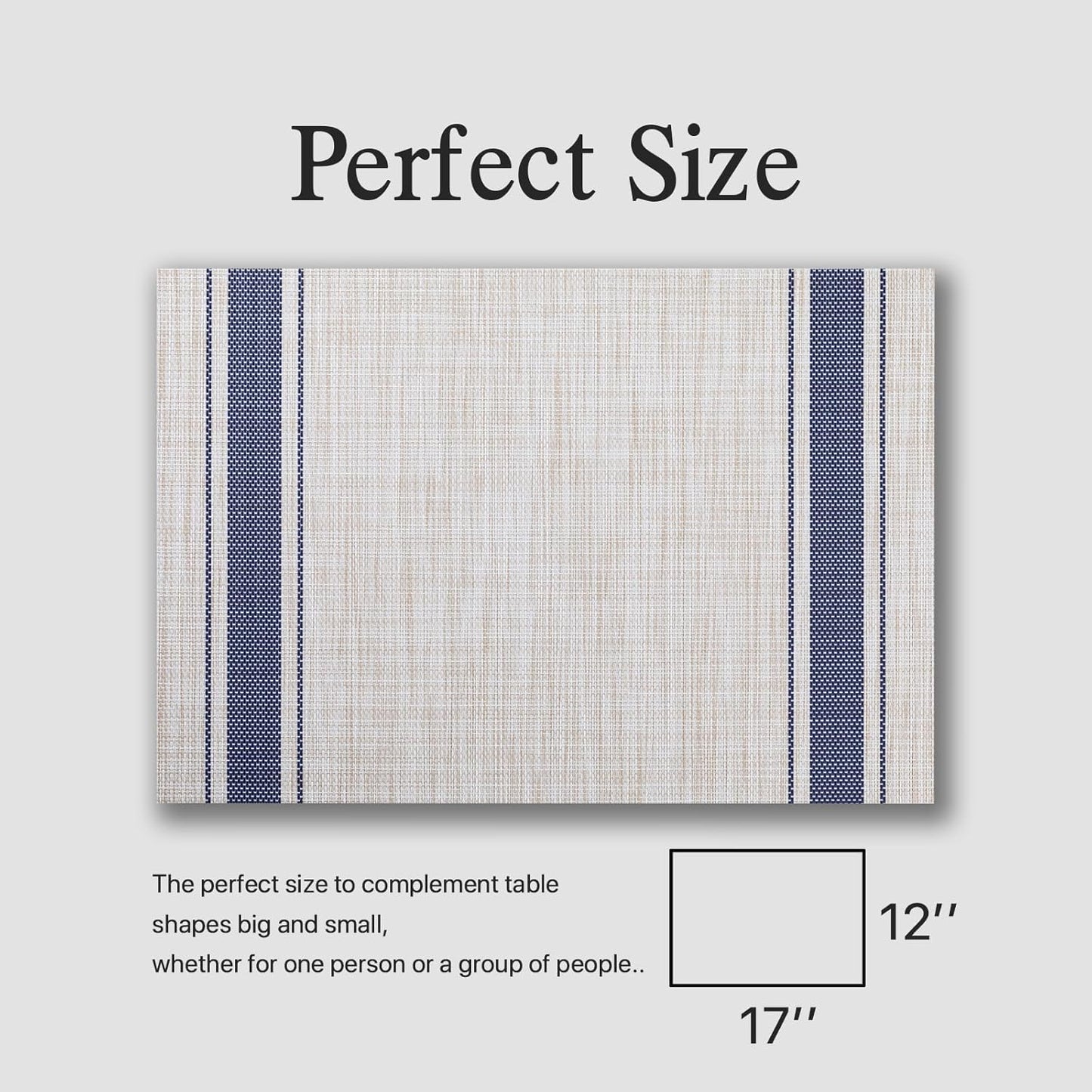 Placemats Set of 6 - Easy Clean Woven Vinyl Placemats for Dining Table, Indoor/Outdoor Place Mats, Washable PVC Table Mats(Blue Skyline)