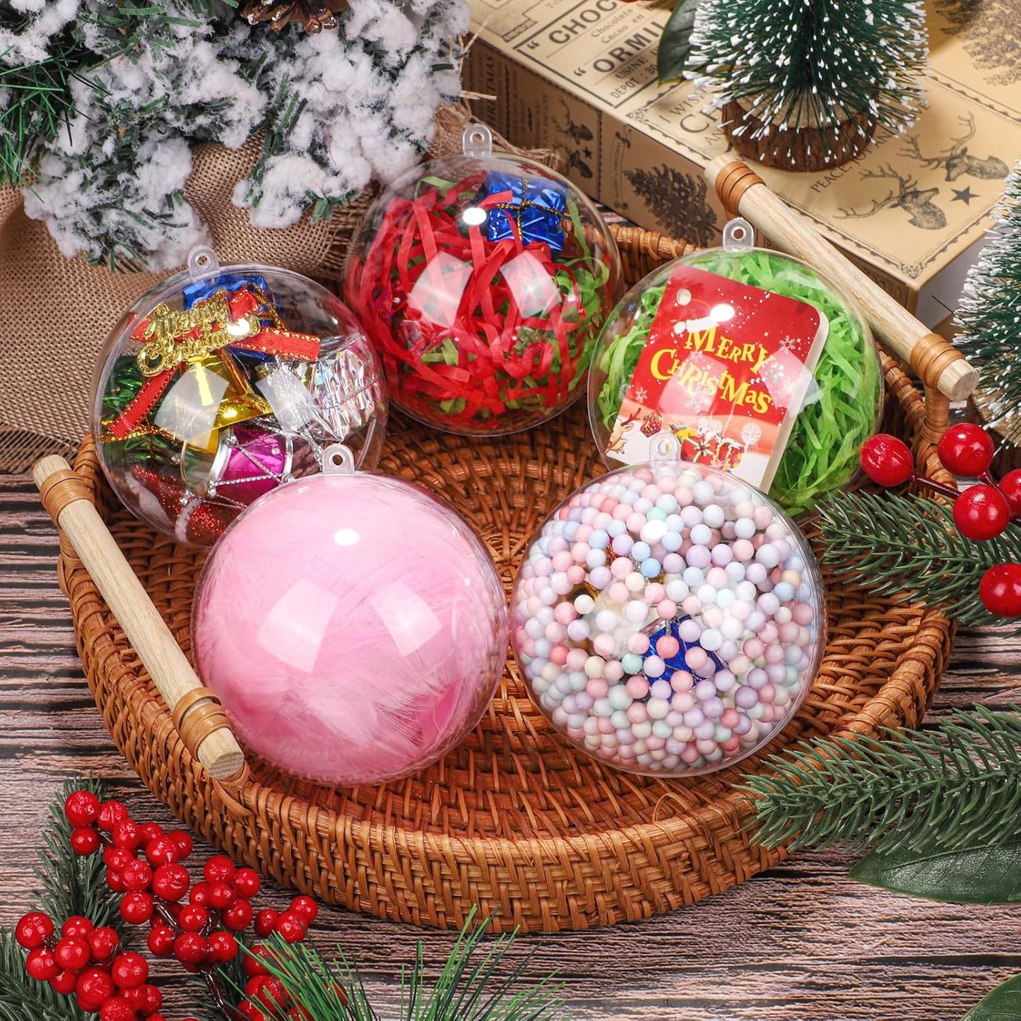ANVAVO 100 Pieces 80mm Clear Plastic Fillable Ball Ornaments DIY Craft Transparent Baubles Shatterproof Christmas Tree Hanging Ornaments for Christmas, New Years, Birthday, Wedding, Home Decor