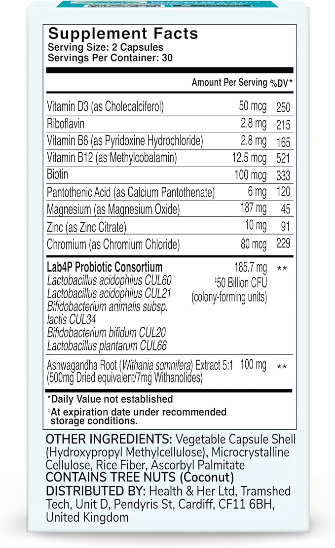 Health & Her Weight Management Probiotic | Perimenopause & Menopause - Clinically Studied 50bn CFU probiotic to Support Gut Health, Energy, Mood & Mind. 1 Month Supply - 60 Vegan Tablets