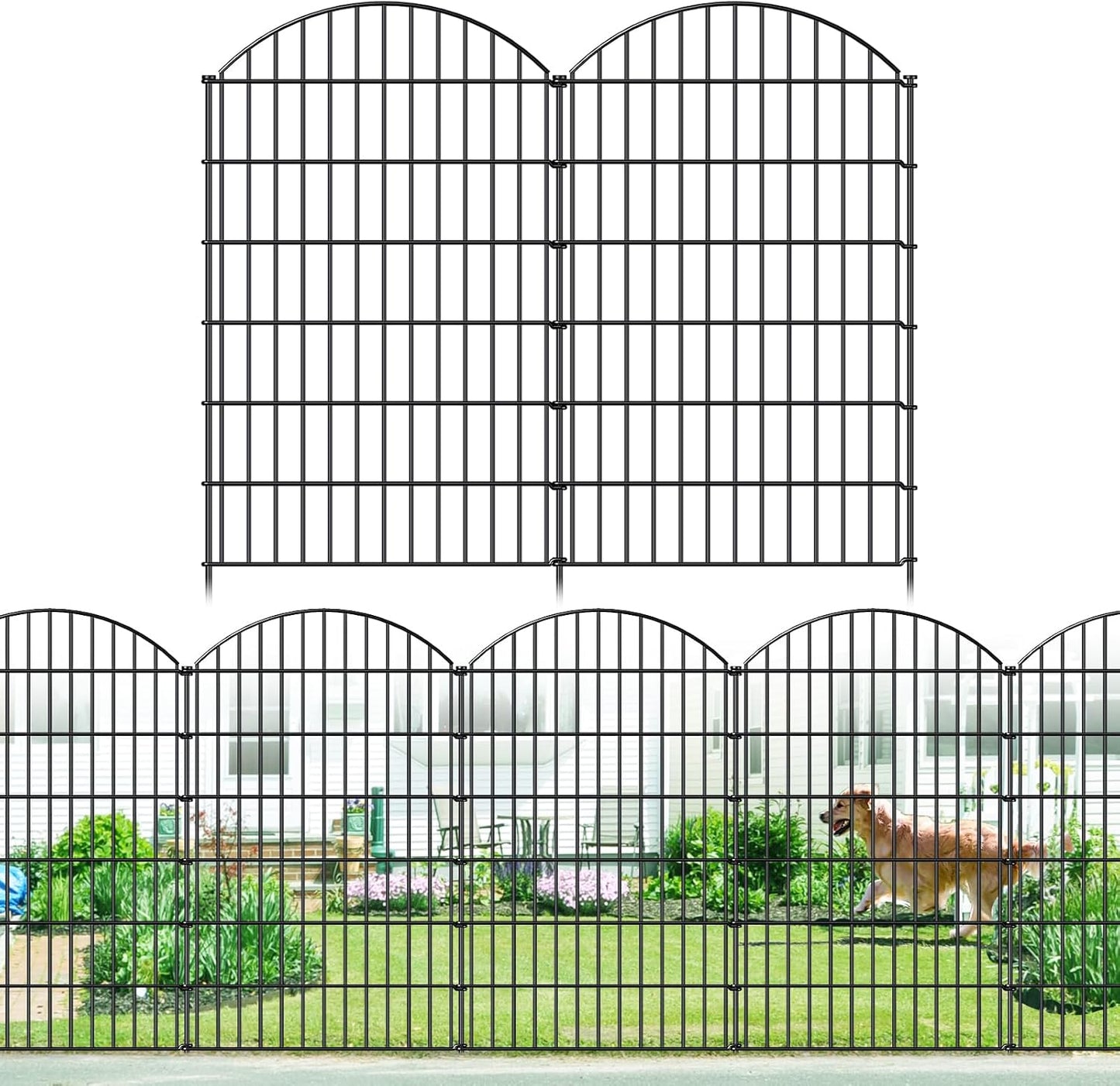 Metal Garden Fence 48in (H) x 12.7ft (L), 5 Panels + 6 Stakes Dog Fence Border Fence Animal Barrier, No Dig Garden Fencing for Yard Flower Bed Lawn Patio Outdoor, CTW4805 Black