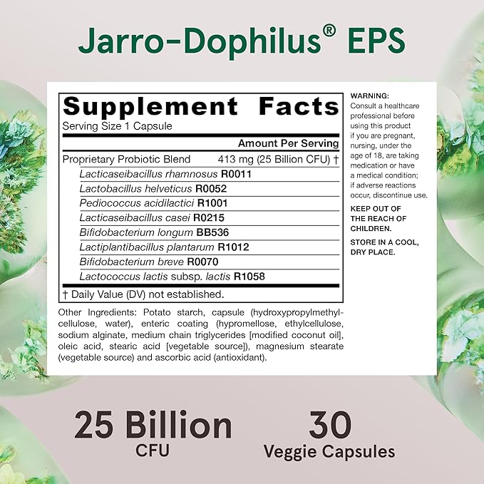 Jarrow Formulas Jarro-Dophilus EPS Gut Restore 25 Billion 8 Clinically-Studied 30 Veggie 30 Day