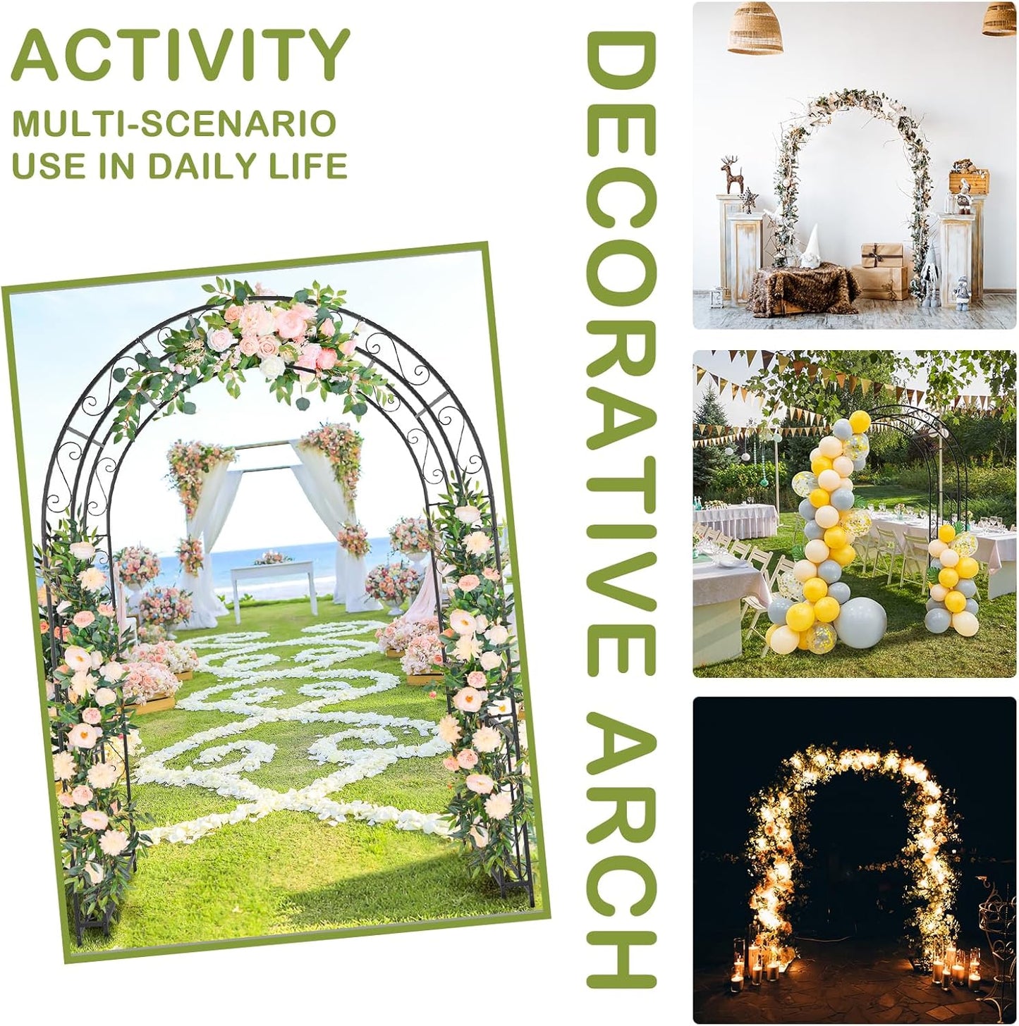 Outvita 7FT Garden Arch Arbor with Entry Door, Heavy Duty Metal Arbour Archway, Decorative Frame Stand Trellis with Ground Stakes for Wedding Ceremony Party Plant Climbing Rose Vines Patio Black