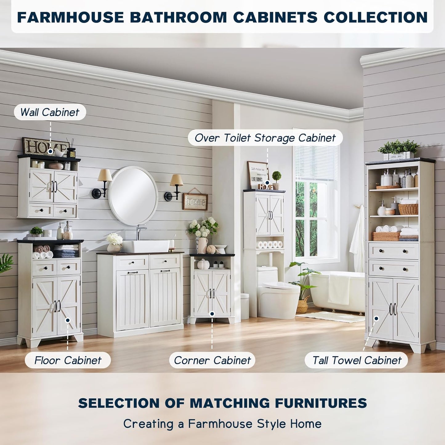 Bathroom Wall Cabinet, Farmhouse 24" Wide Medicine Cabinet with Drawer, Adjustable Shelf, Double Barn Doors, Storage Cabinets for Bathroom, Kitchen, Living Room, Off White