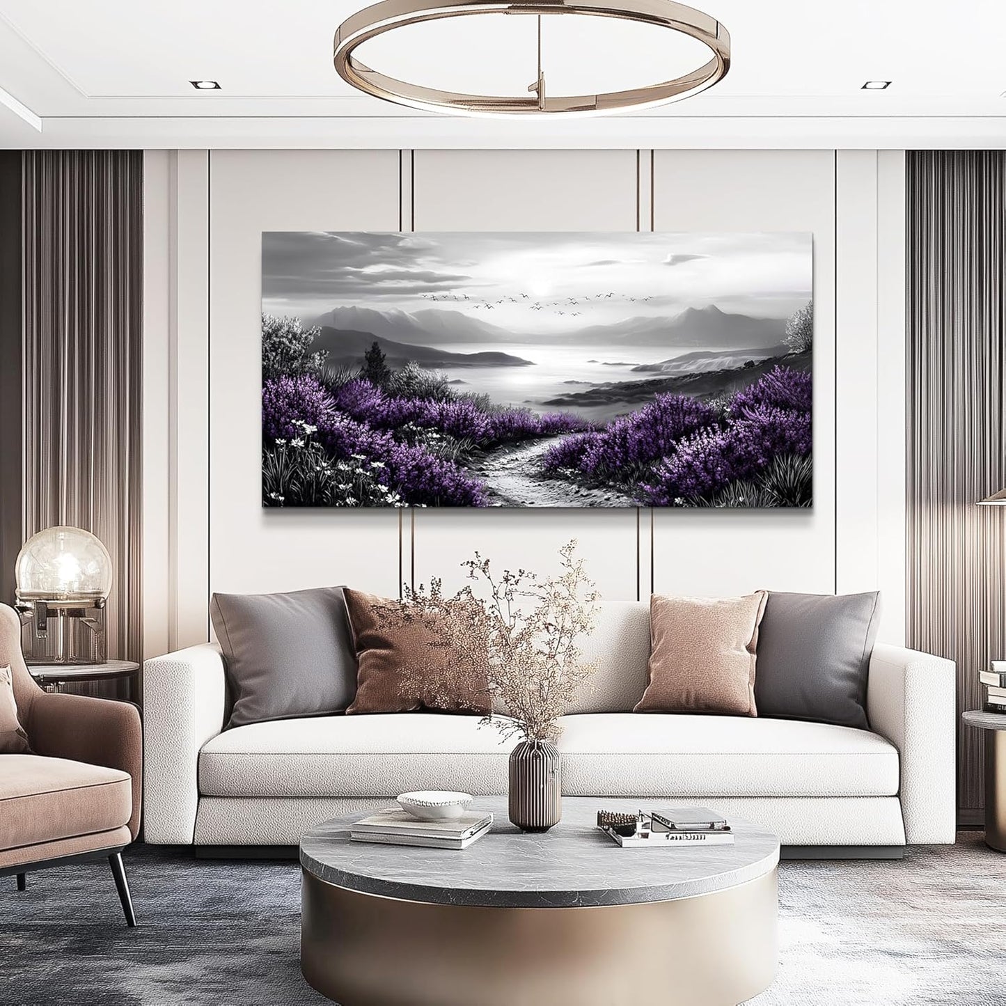 KELIYUAN Large Canvas Wall Artwork Home Decoration Painting Black And White Landscape Modern Print Painting Living Room Decor And Bedroom Office Wall Decoration Natural Scenery Mural 24 X 48 Inches