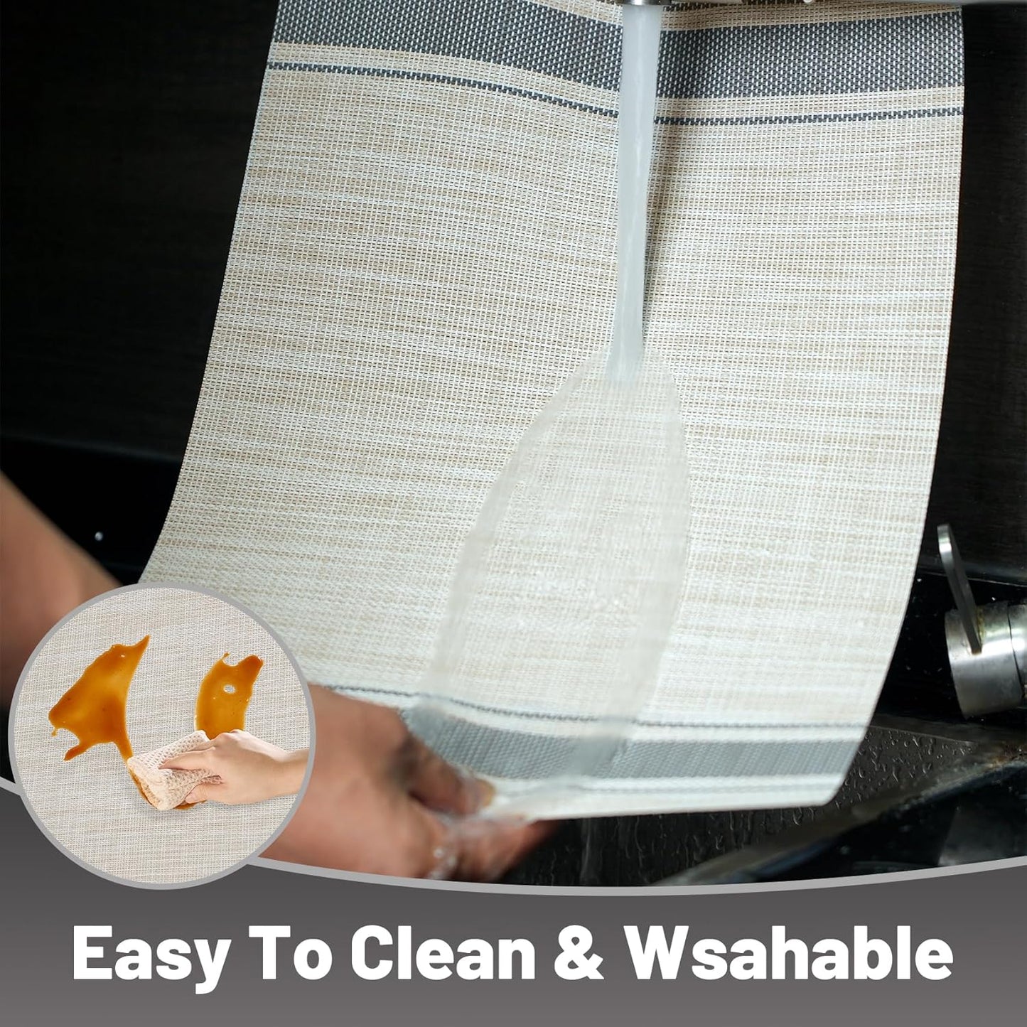 Placemats Set of 8,Non-Slip PVC Weave Table Mats Easy to Clean,Heat Resistant Place Mats for Kitchen Dining Table Decoration Indoor Outdoor,Khaki Gray