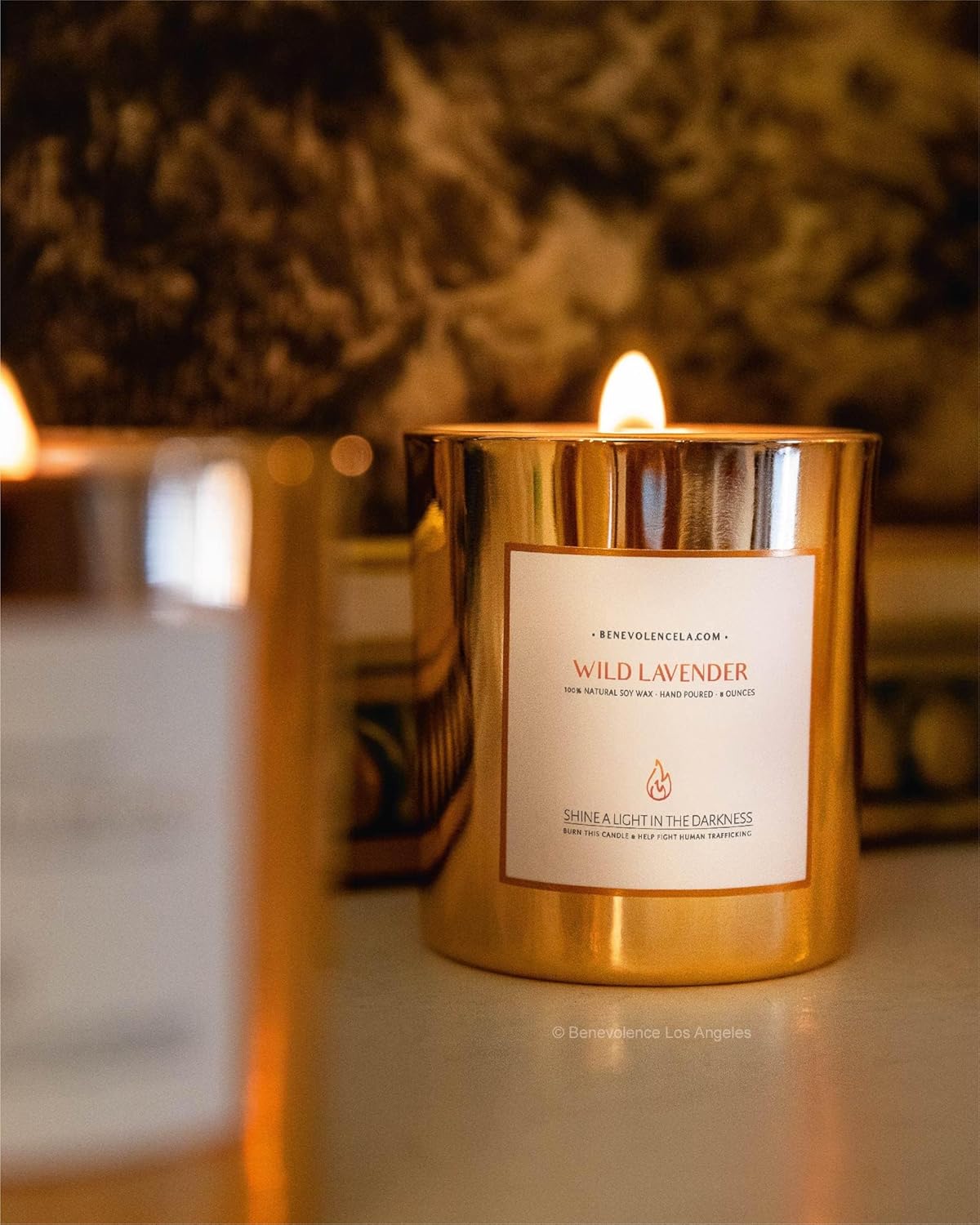 Benevolence LA Wild Lavender Wood Wick Candles | Soy Scented Candles for Home | Gifts for Women and Men | Home Fragrance | Aromatherapy | Shelf Decor, Bathroom Freshener | 8oz, 45 Hour Burn