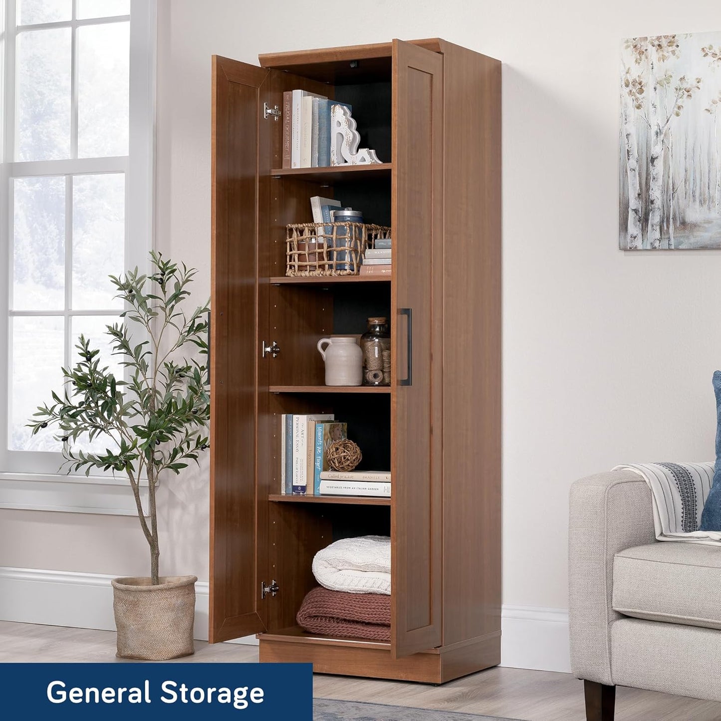 Sauder HomePlus Storage Pantry cabinets, L: 23.25" x W: 17" x H: 71.18", Sienna Oak