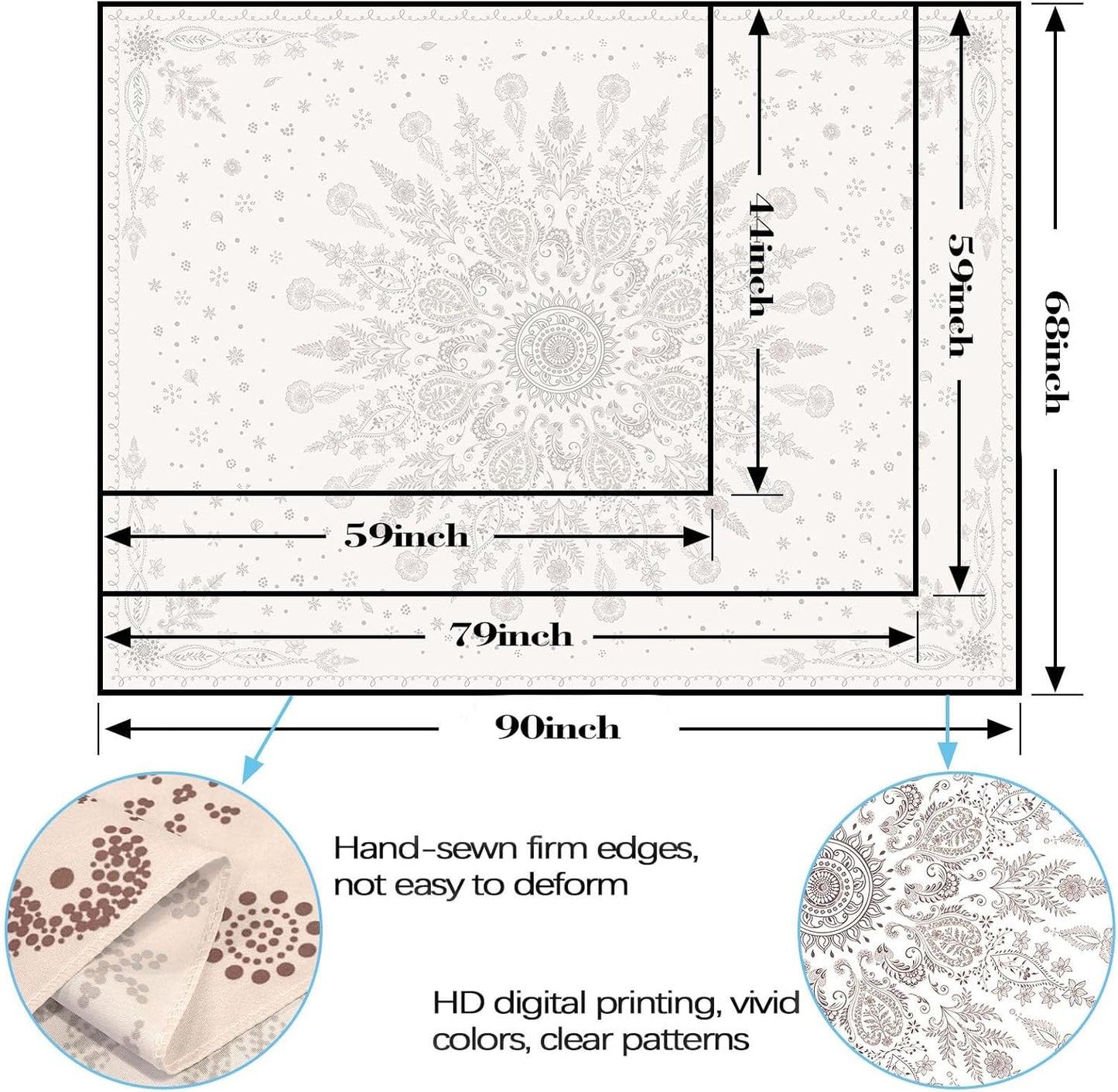 Lunerfex Boho Floral Tapestry Mandala Wall Tapestry, Cute Tapestries for Bedroom Beige Flower Tapestries Wall Hanging for Bedroom Living Room Decor Beige-1 70"x90"