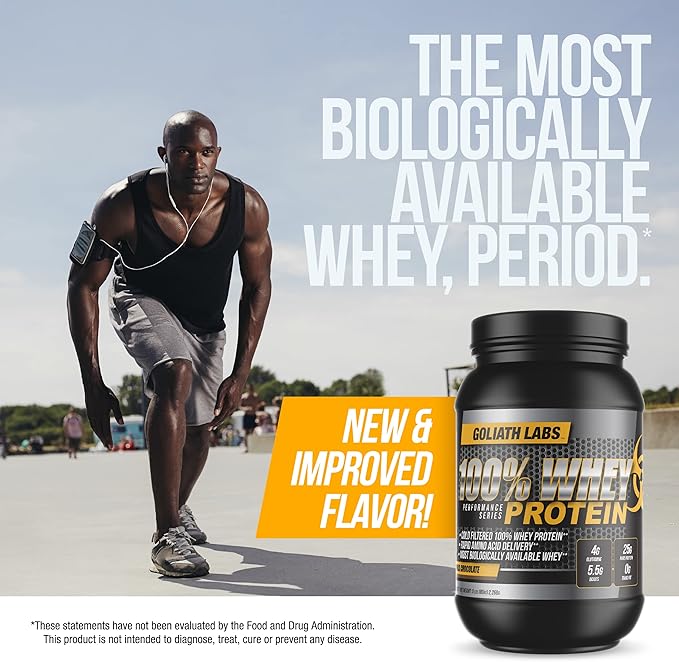 Goliath Labs 100% Whey Protein Powder Isolate/Blend | Fast-Absorbing Workout Supplements for Men and Women | 25g of Pure Protein and 5.5g of BCAAs in Each Serv | Strawberry, 5 lbs, 68 Servings