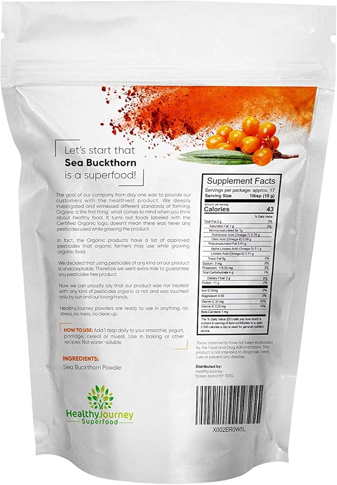 Seabuckthorn Powder by HealthyJourney Omega-7, Vitamin 6 OZ