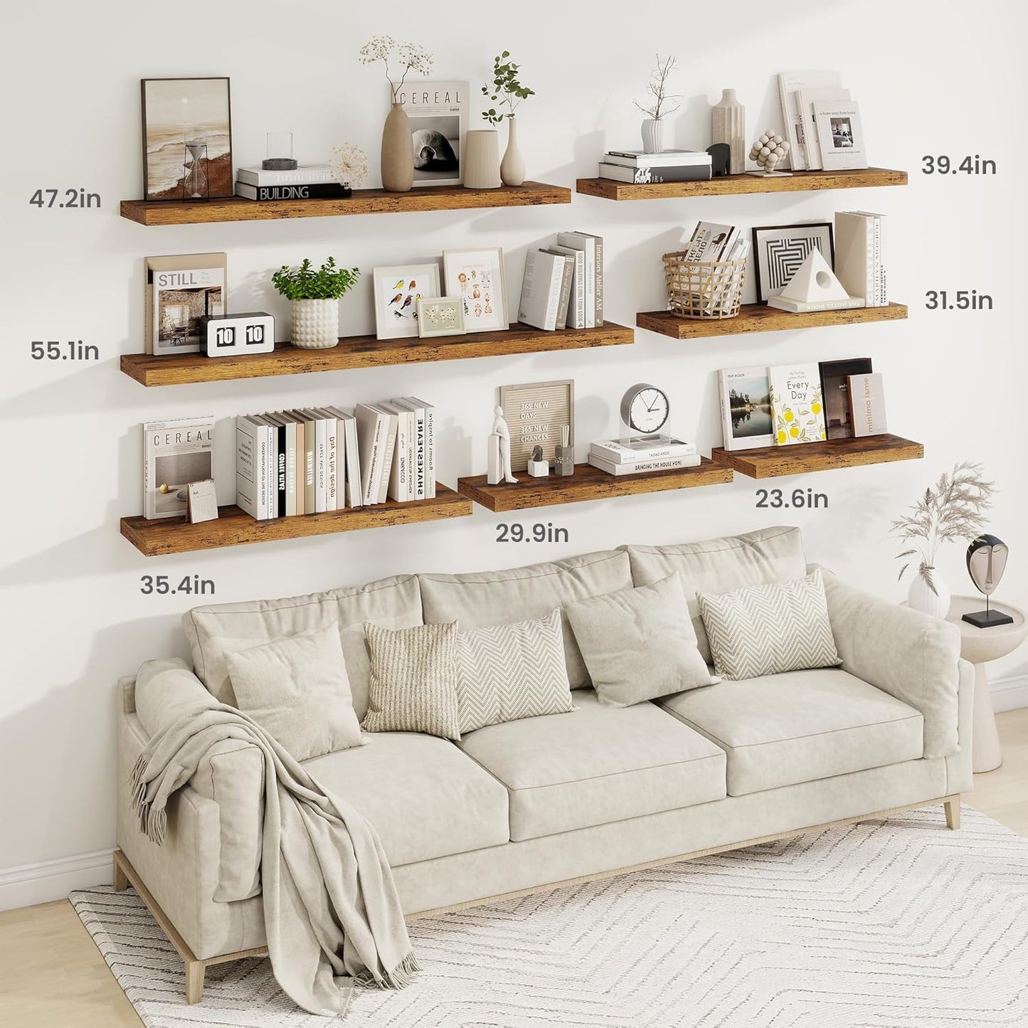 Fun Memories Floating Shelves for Wall, 32 Inch Rustic Wood Wall Mounted Shelves for Bathroom, Bedroom, Kitchen, Living Room, Deep Floating Shelves for Storage & Home Decor (Brown,Set of 2)