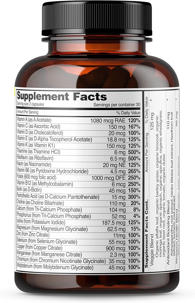 Snap Supplements Women's Multivitamins Daily Vitamins B12, Zinc, 60 Capsules