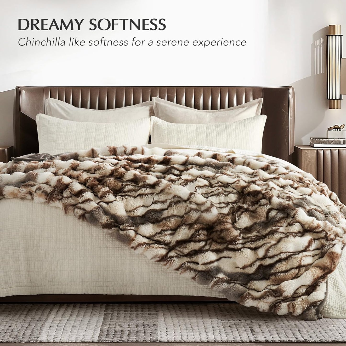 EVERGRACE Ultra Soft Luxury Fluffy Ridgeline Faux Rabbit Fur Throw Blanket, Thick Warm Bubble Throw for Bed, Cozy Plush Reversible Blankets for Couch, Chair, Sofa, Beige & Gray, 60x80 Inches, 870 GSM