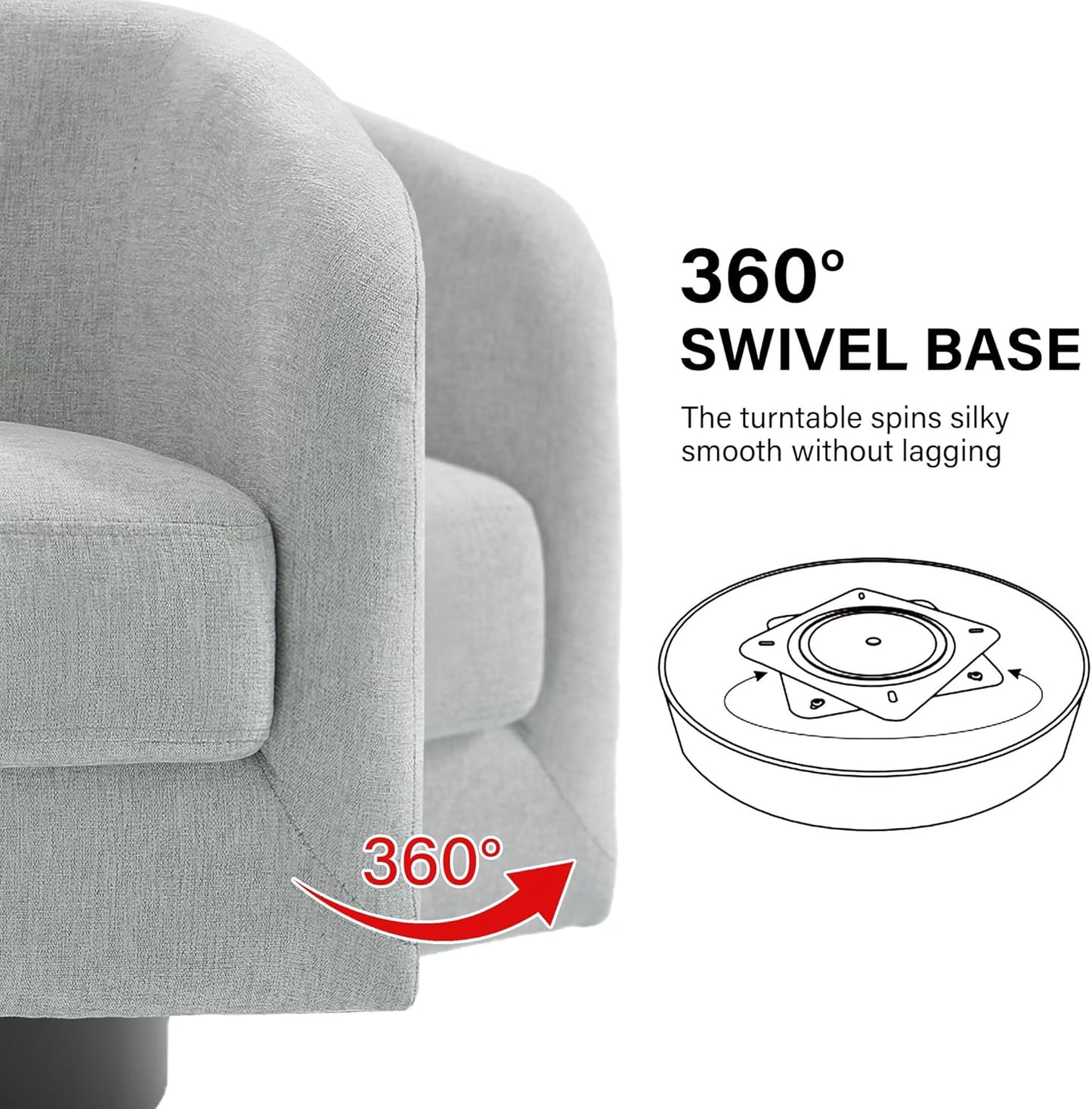 Swivel Barrel Accent Chair, Modern Round Chenille Fabric Arm Chair for Living Room, Bedroom, Comfy Club Reading Chairs for Adults(Chenille Fabric, Light Grey, Set of 2