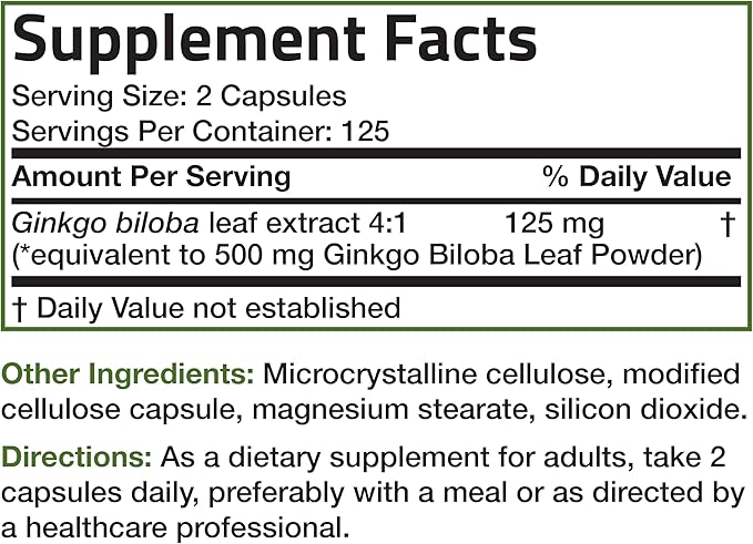 Bronson Ginkgo Biloba Extra Supports Brain 250 Vegetarian