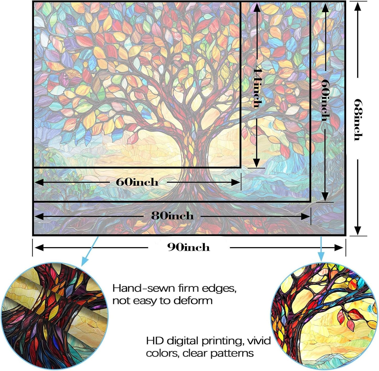 Lunerfex Tree of Life Tapestry Stained Glass Tapestry Wall Decor Tapestries for Bedroom Art Tapestries Wall Hanging for Bedroom Living Room Glass-Tree-01 70"x90"