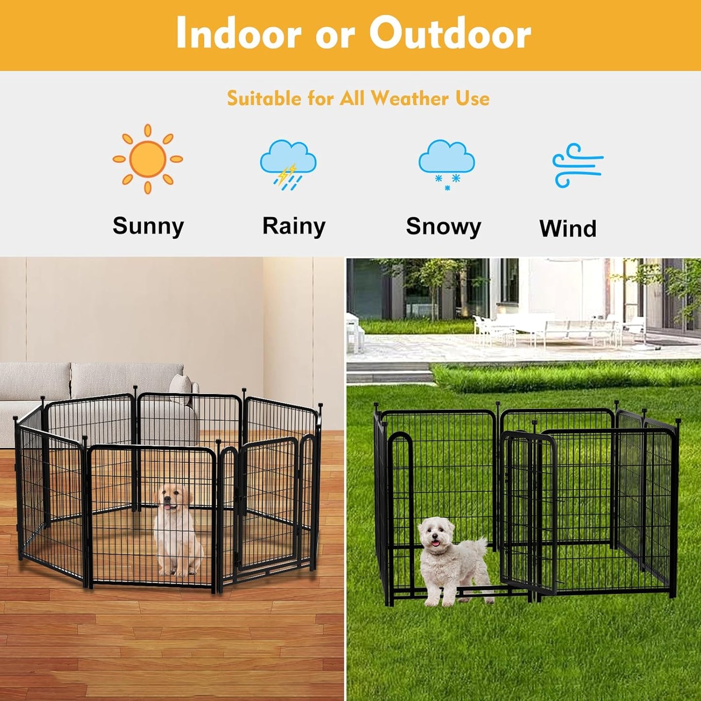 Dog Playpen 24 inch(H) 8 Panels Dog Fence Outdoor for Yard. Wide Door Low Threshold,Metal Dog Pen Heavy Duty Pet Puppy Exercise Pen for Rv Camping Garden Yard, Total 15.7 Ft(L)