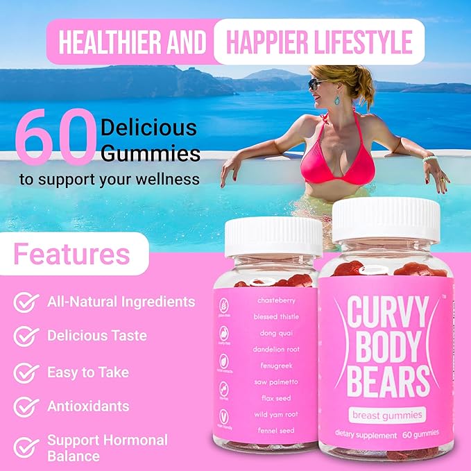 Chest Gummies for Women | Workout Support Gummies | Women’s Fitness Supplement | with Essential Herbs, Vitamins, Multivitamins, Fenugreek, and Ginseng | Berry Flavored | (60 Gummies)