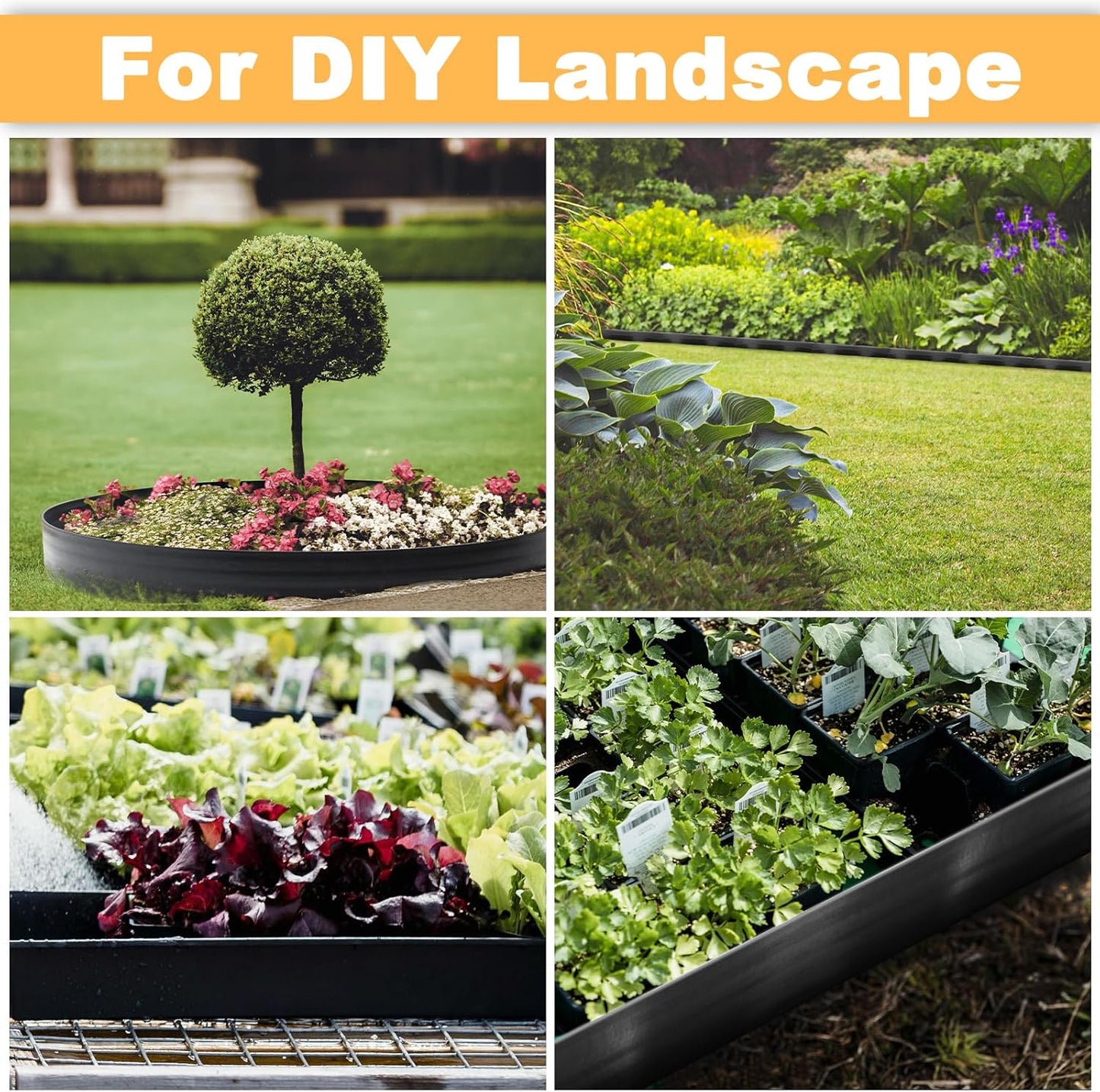 Landscape Edging 4Pack, 4in Tall-132FT Length Garden Edging with 120pcs Spikes, Plastic No Dig Edging for Landscaping, Garden Edging Border for Lawn, Flower Bed, Yard Pathway