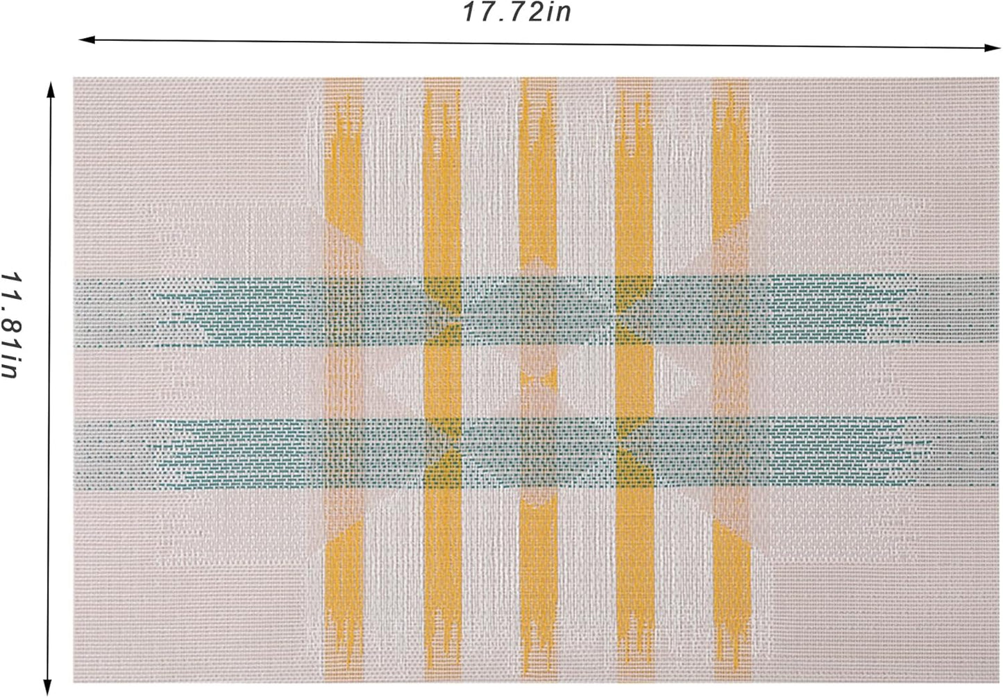 CADONO Placemats Set of 6 Washable Indoor/Outdoor Vinyl Place Mats for Dining Table Durable Non-Slip Heat Resistant PVC Weave Table Mats(Beige Green Cross)