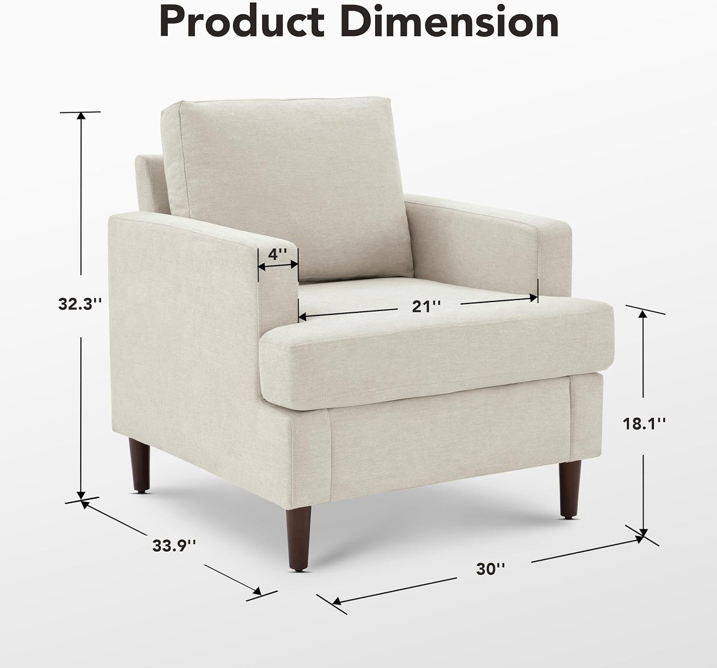 Mid-Century Accent Chair,Modern Linen Fabric Armchair for Living Room,Comfy Upholstered Reading Accent Chairs for Bedroom,Single Sofa Chair with Wood Legs (Beige, 1 Pack)