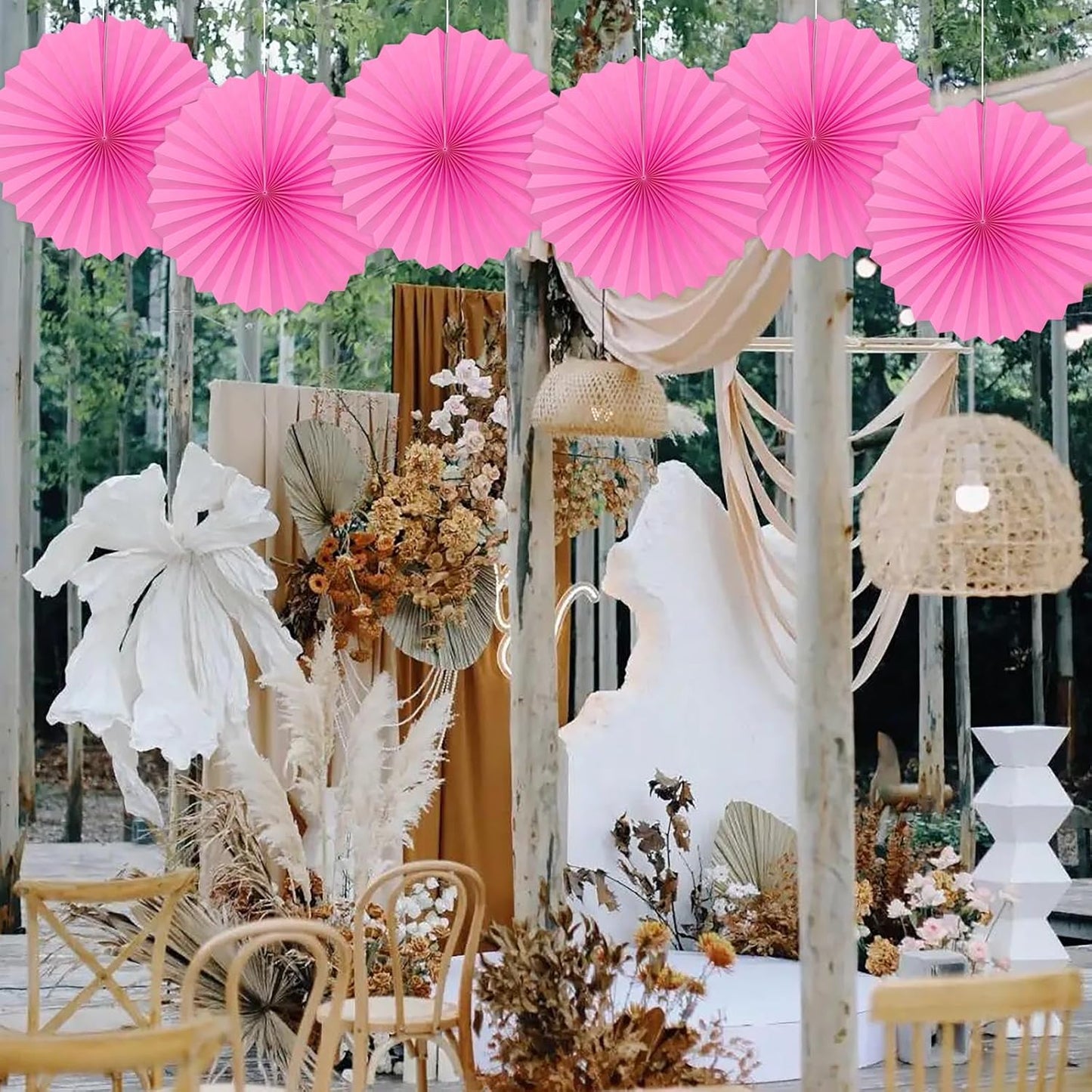 Red Hanging Paper Fans,Red Accessories Paper Decorations for Party,Valentines Day Decorations,Photo Booth Props Decor,16in Hanging Paper Fans 30 Color DIY Set (Magenta)