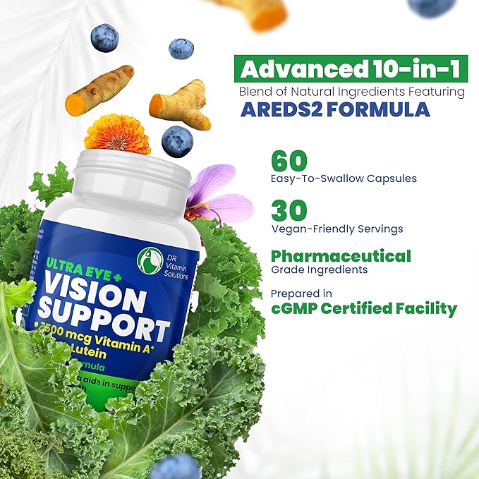 Vision Support Eye Vitamins for Macular Health 2 Formula (1 Bottle, 60 Capsules)