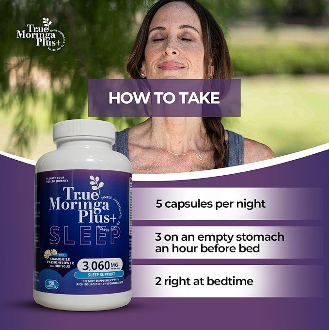 Sleep Support Supplement 10:1 Extract | 20,000mg of Organic Moringa, Chamomile, Passion Flower, Valerian Root, Hibiscus for Relaxation | Natural Sleep Aid for Adults (150 Capsules)