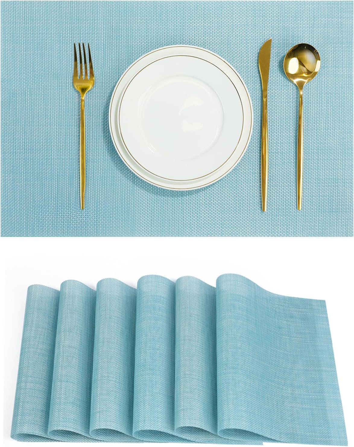 Placemats Set of 6,Non-Slip PVC Weave Table Mats Easy to Clean,Heat Resistant Place Mats for Kitchen Dining Table Decoration Indoor Outdoor,Blue