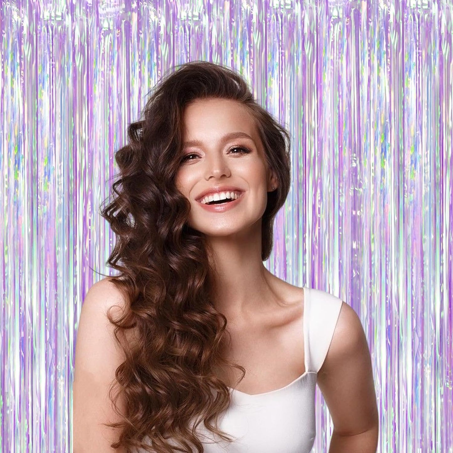 Iridescent Party Backdrop 3Packs, Transparent Tinsel Foil Fringe Curtain Streamers for Girls Birthday, Weddings,Engagement, Mermaid, Unicorn Theme Party Decorations 3.3x8.2ft