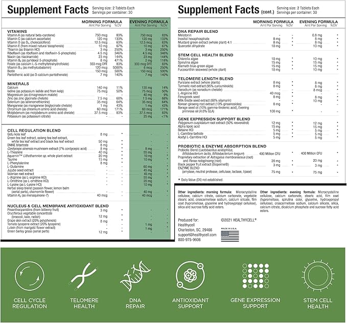 Healthycell AM PM, Natural AntiAging Multivitamin (30 Servings)