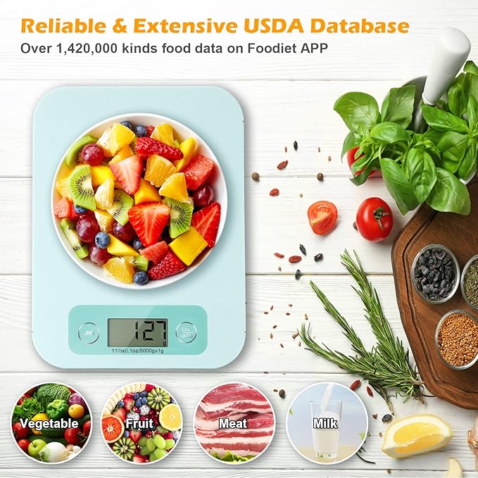 Smart Food Scales for Kitchen - Digital Food Scale with Nutritional Calculator Analysis App, Food Weight Scale Grams and Ounces, Food Scale for Weight Loss, Calories Counting, Meal Prep