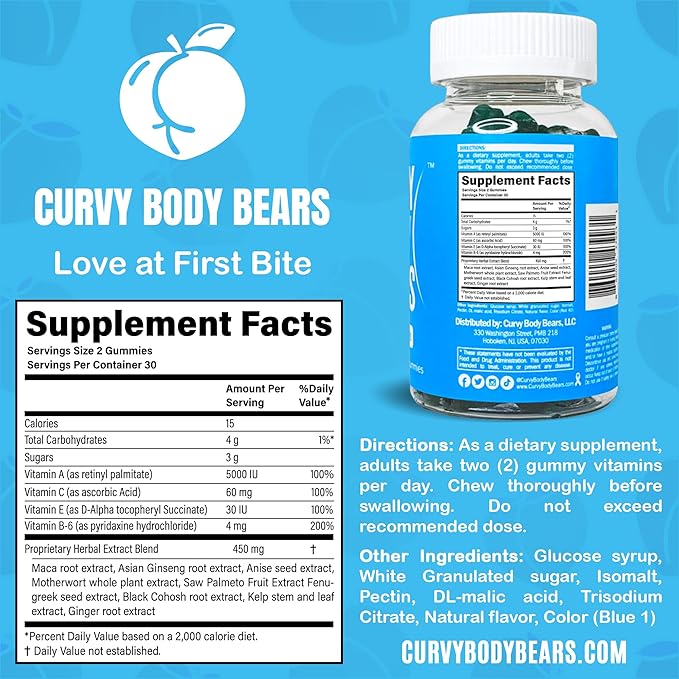 Bum Gummies for Women | Workout Support Gummies | Women’s Fitness Supplement | with Essential Herbs, Vitamins, Multivitamins, Fenugreek, and Ginseng | Berry Flavored | (60 Gummies)