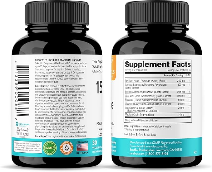 Sandhu's 15 Day Gut Cleanse Colon 30 Capsules Supplement,15 Days