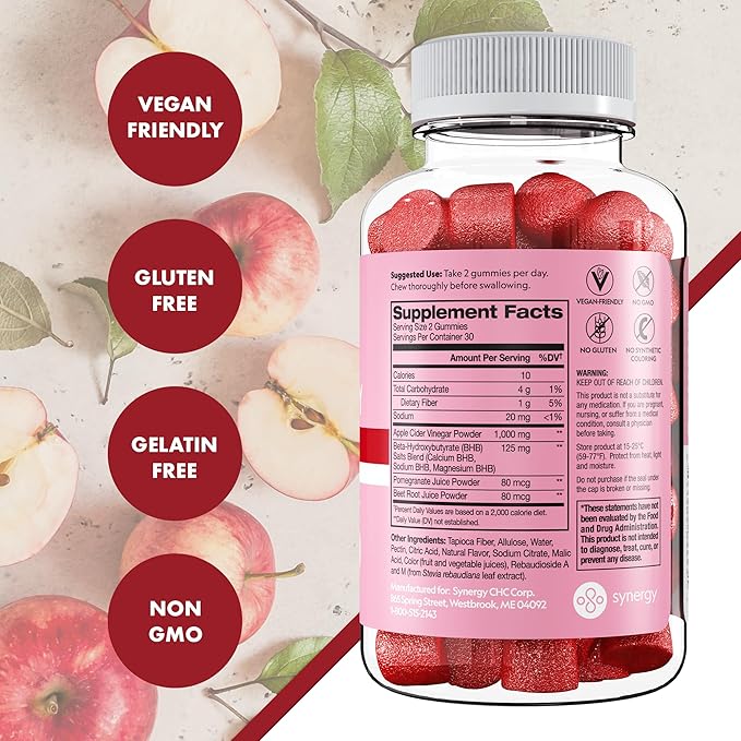 Flat Tummy Keto ACV Gummies, 60 Count – Specialized Keto Formula, Vegan-Friendly, Non-GMO - Apple Cider Vinegar Gummies with BHB Salts, Beet and Pomegranate Superfood Powders