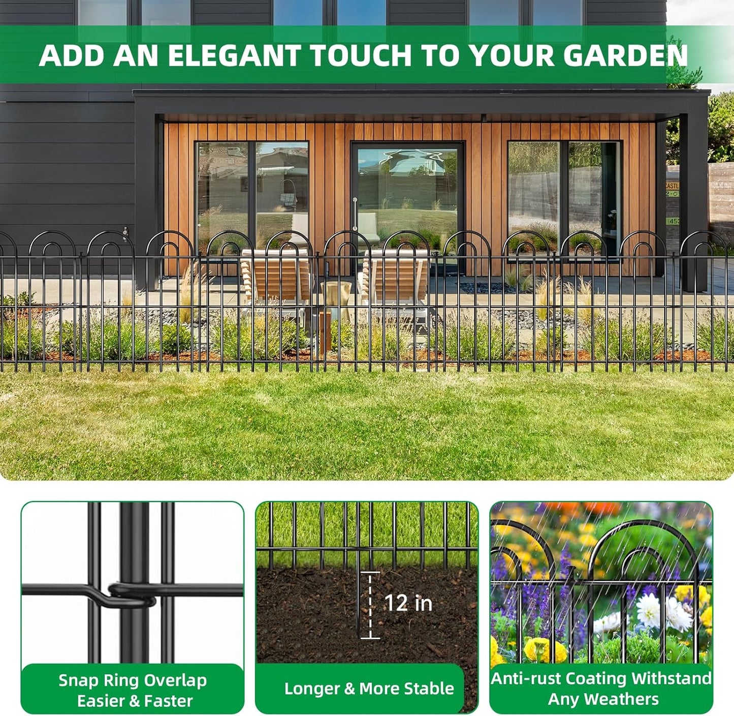 15 Panels Decorative Garden Fence, 32 in(H) X 30 ft(L) No Dig Dog Fence Outdoor for Yard, Rustproof Tall Metal Garden Fencing Animal Barrier with Ground Stakes, Temporary Fencing for Patio Outdoor
