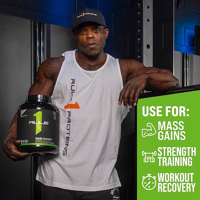 Rule One Proteins, Mass Gainer- Chocolate Fudge, High-Calorie Weight Gain Formula with 1,220+ Calories, 250g+ Complex Carb Blend, 40g All-Whey Protein, 8g of Fat Per Serving, 12 Pounds, 16 Servings