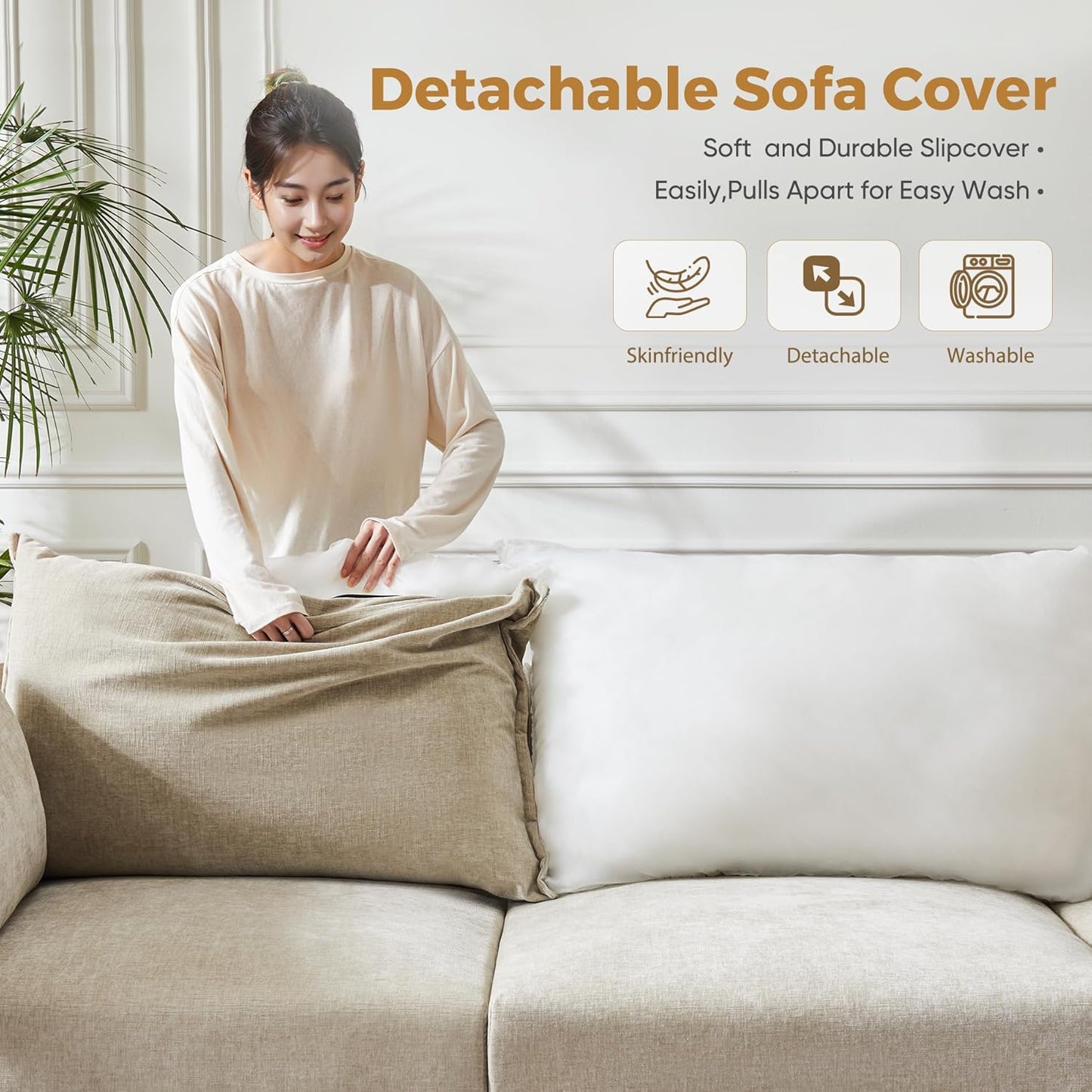 134.6" Oversized Modular Sectional Sofa, Large 7 Seater U Shaped Couch with Storage Ottoman with Reversible Chaise Deep Seat for Living Room, Apartment - Chenille Beige