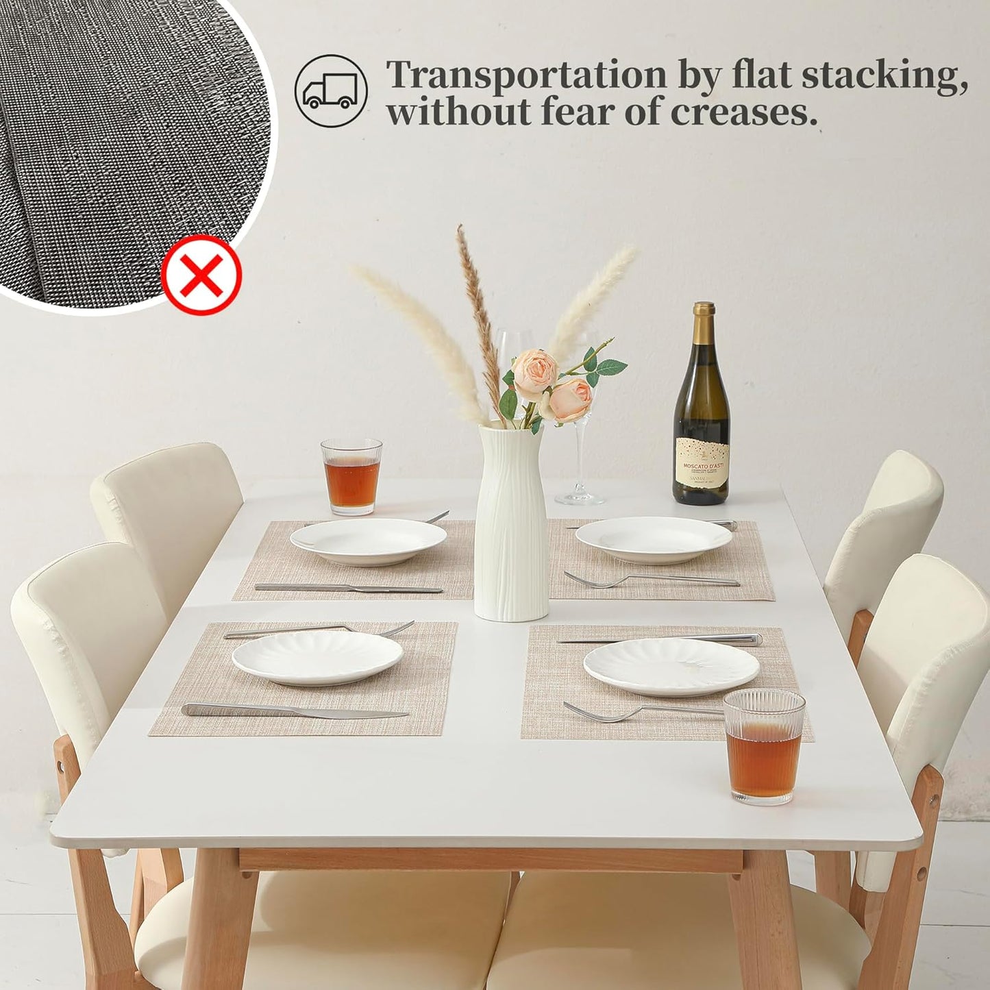 Leetaltree Beige Placemats Set of 20 - Heat Resistant Non-Slip Place mats for Dining Table, Washable Durable PVC Vinyl Woven Table Mats(Beige, 20)