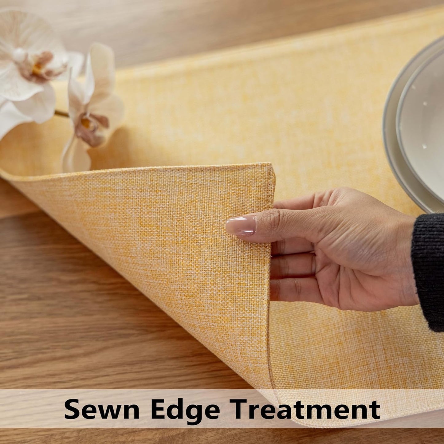 Demetex Yellow Placemats Set of 4 Farmhouse Table Place Mats for Dinner Heat Resistant Cloth Placemat for Kitchen Dining Tables, Yellow