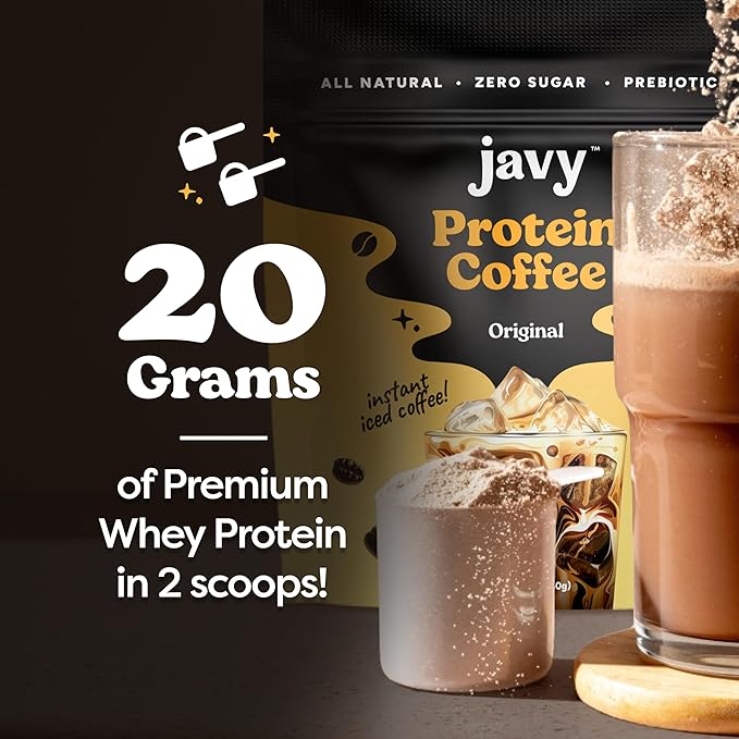 Javy Original Protein Coffee - Premium Whey Protein & Instant Iced Coffee - 100% Arabica Coffee - Zero Artificial Flavors & Sweeteners, 20 Servings