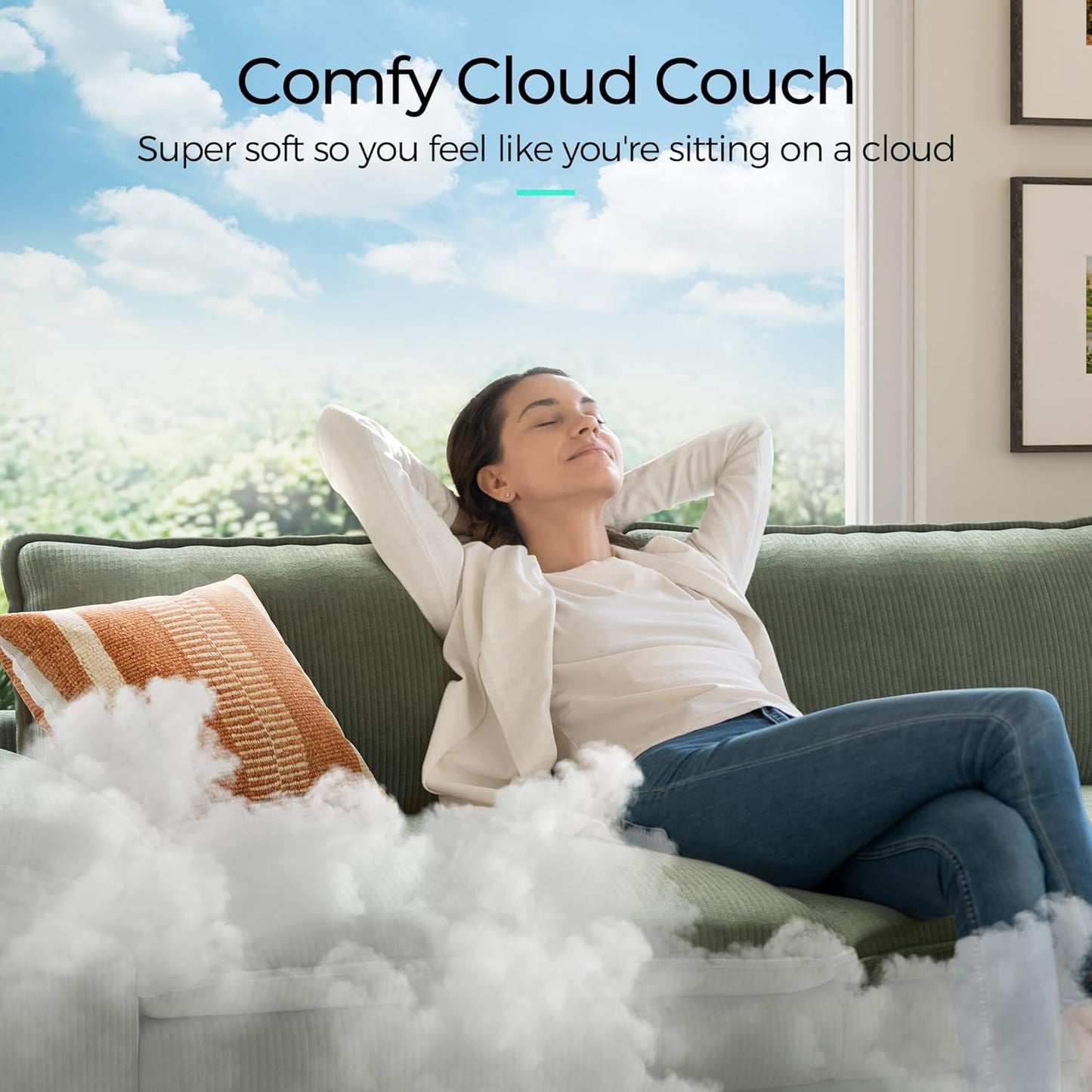 LINSY HOME Oversized Modular Sectional Sofa - 157'' Corduroy Cloud Couch Deep Seat Modular Sofas Soft Modern Comfy Couches for Living Room Apartment Office, Green