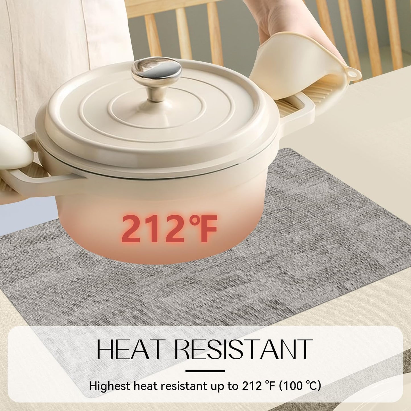 Romanstile Reversible Vinyl Placemats Set of 8, Faux Leather 100% Waterproof Oil-proof Wipeable Place Mats, Heat Resistant Dual Sided Table Mats for Kitchen/Dining/Party (Grey Nave Blue, 12 x 17 Inch)