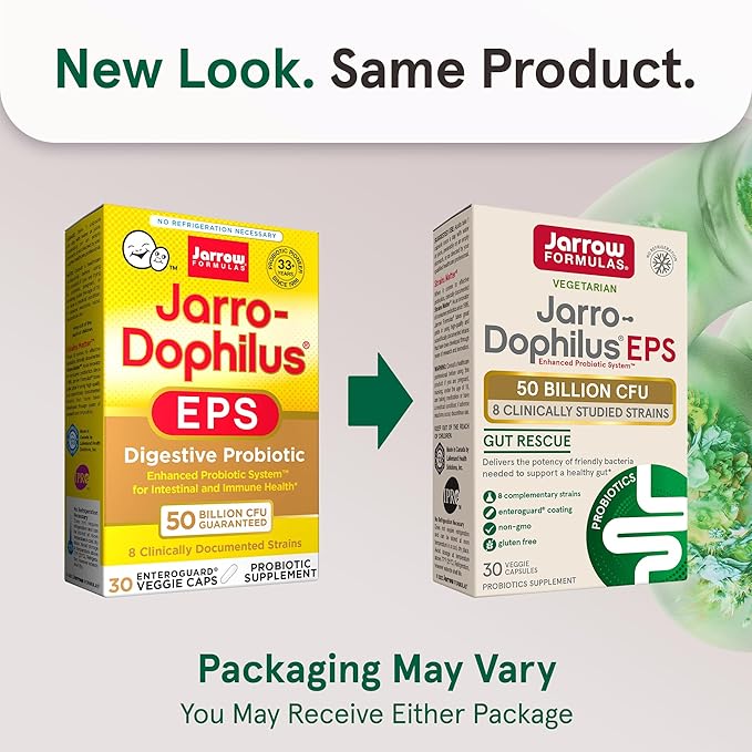 Jarrow Formulas Jarro-Dophilus EPS Gut Rescue 50 Billion 8 Clinically-Studied 30 Veggie 30 Day