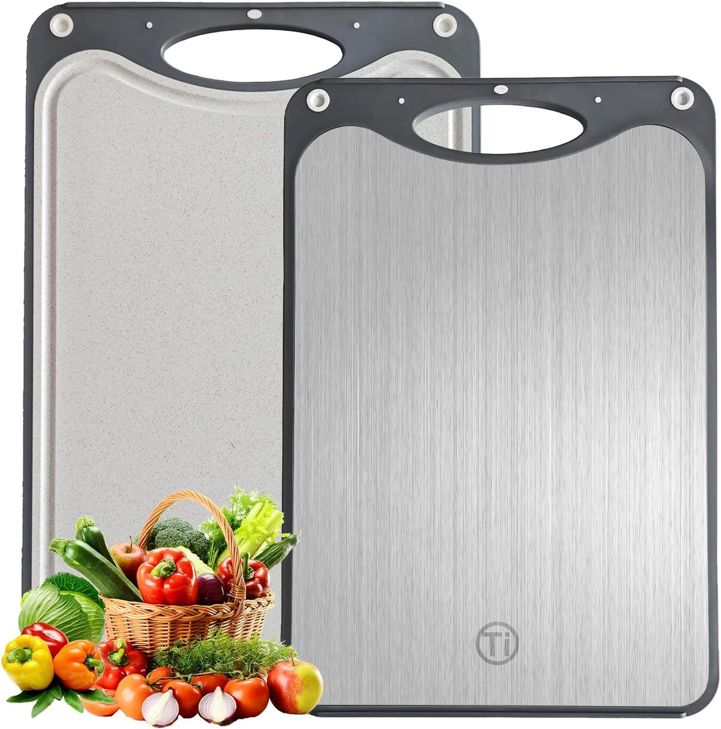 Titanium Cutting Board for Kitchen,Suitable for Handling Meat and Vegetables,Cutting Board Double Sided Food Grade,Pure Titanium and Wheat Straw PP,Dishwasher Safe, Easy to Clean, 15.08 * 10.35 Inches