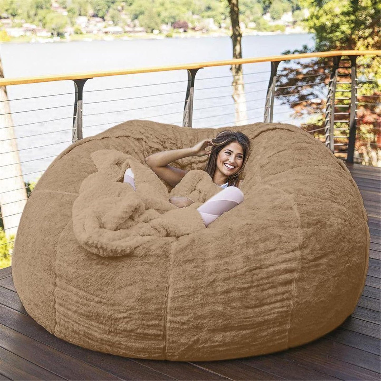 Big Huge Giant Bean Bag Chair for Adults, (No Filler) Bean Bag Chairs in Multiple Sizes and Colors Giant Foam-Filling Required- Machine Washable Covers, Double Stitched Seams (Khaki,6FT)