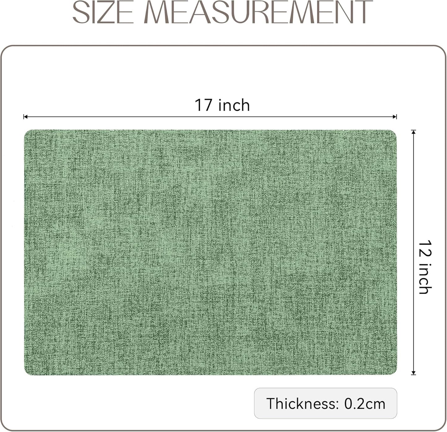 Romanstile Vinyl Placemats Set of 6-12 X 18 Inch - Heat Resistant Place Mats 100% Waterproof Oilproof Wipeable Reversible Faux Leather Table Mats for Kitchen/Dining/Party/Outdoor, Dark Green