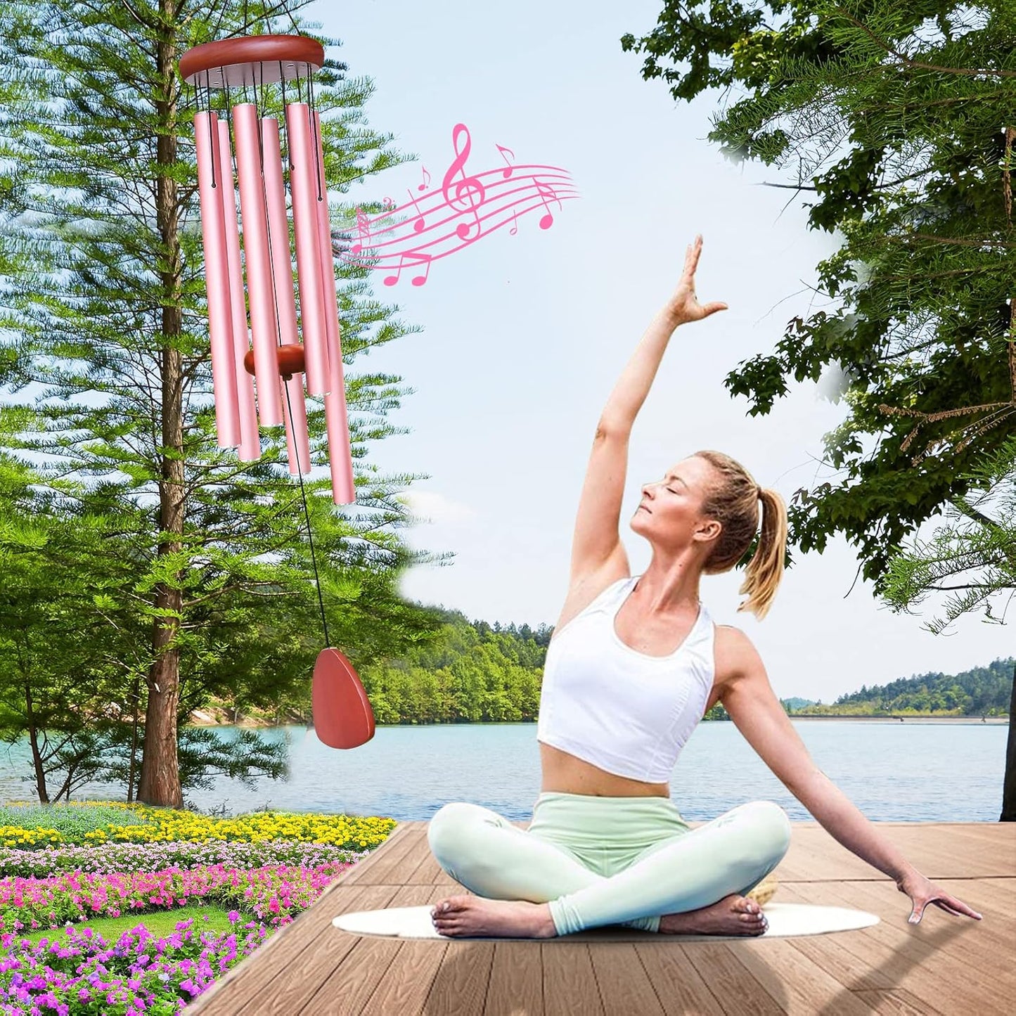 Large Aluminium Wind Chimes Outside, Soothing Melodic Memorial Sympathy Wind Chime, Suitable Outdoor Garden Decor, Gift for Mom Women Neighbors (Pink Wind Chimes-36)